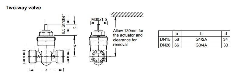 V5832A1053 2 Yollu Fan-Coil Vanası - 1/2'' DN15 - Strok 6,5 mm